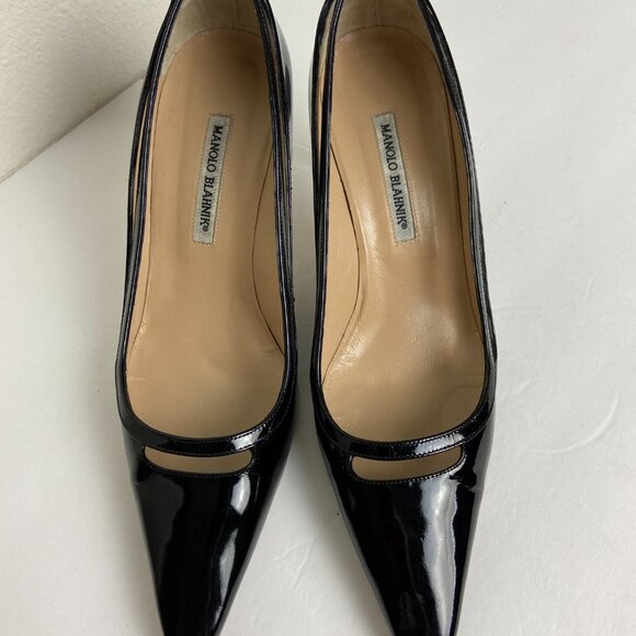 Manolo Blahnik Black Patent Leather Pointed Pump Heels Sz EU 42 - Picture 4 of 16